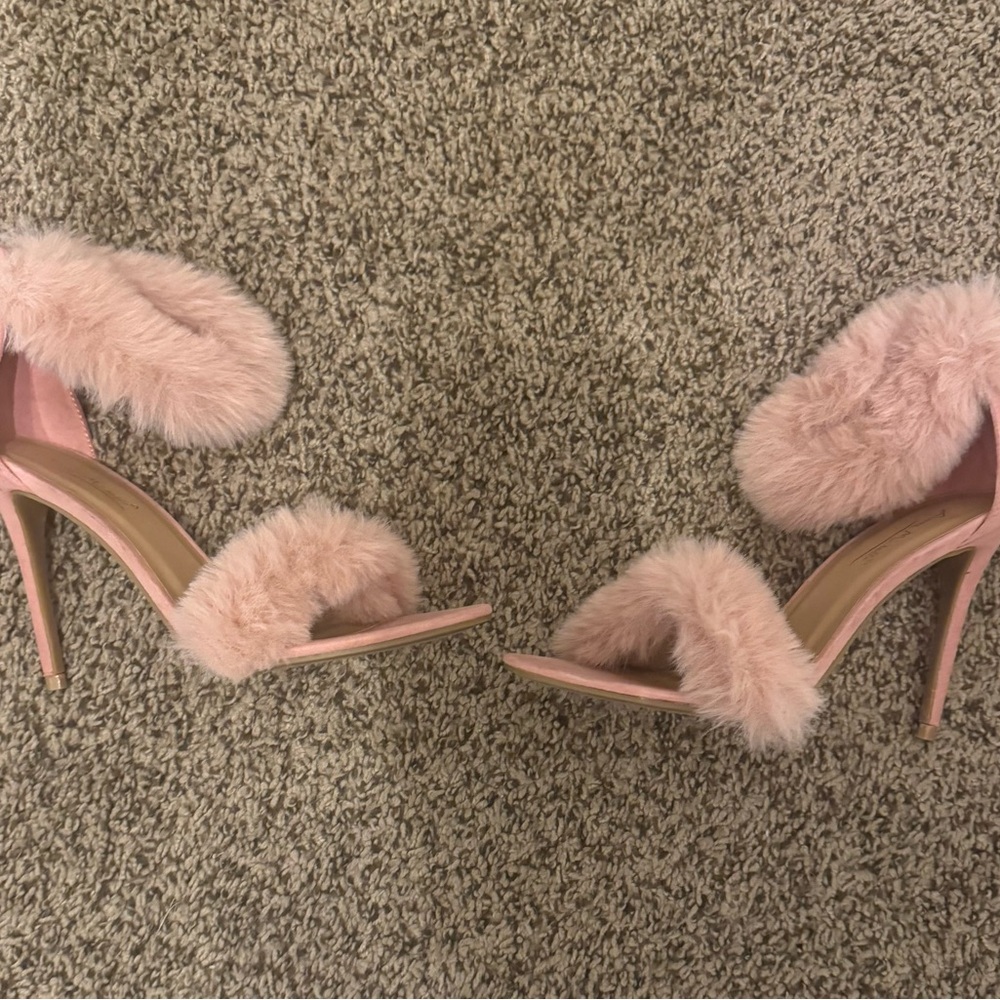 Elegant Pink Fur Stiletto Heels
